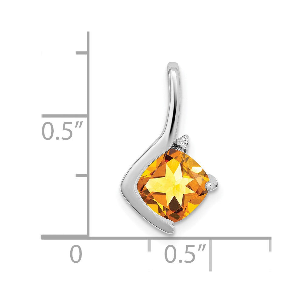 14K Weißgold Anhänger mit Kissenschliff-Citrin und echten Diamanten