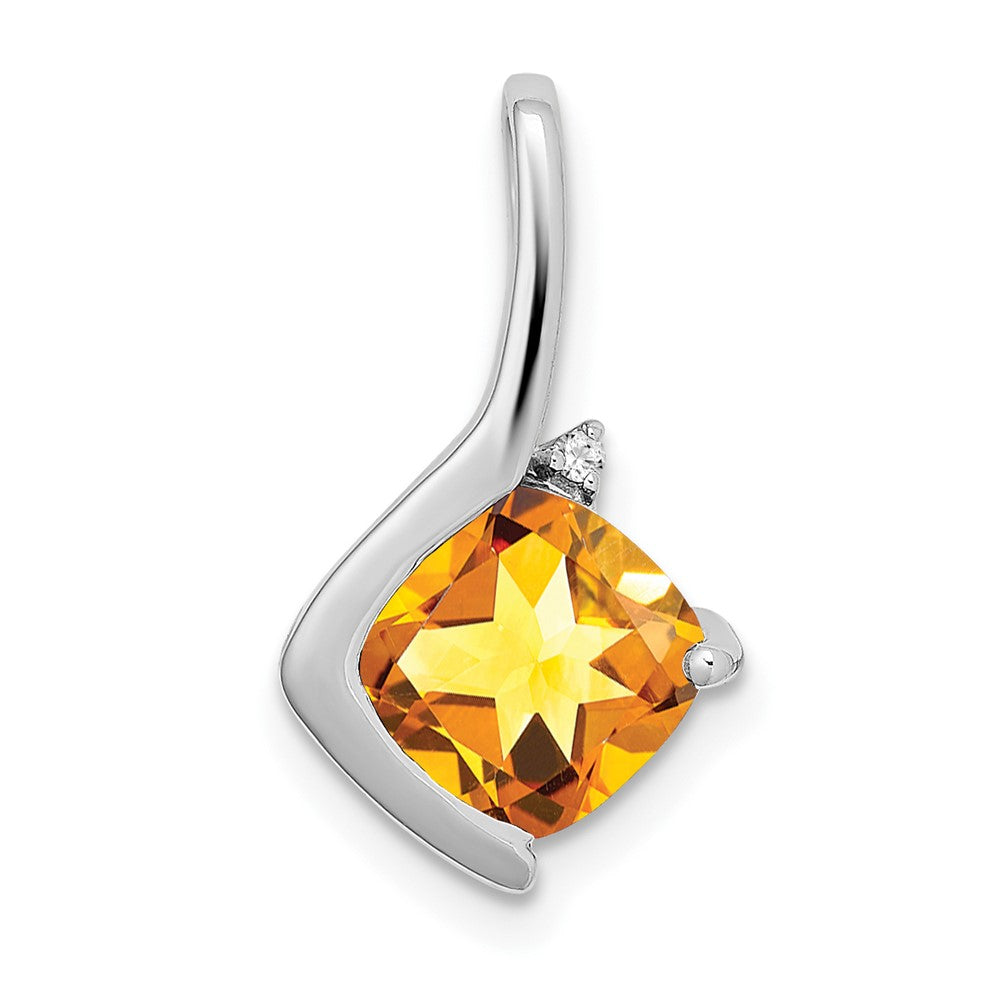 14K Weißgold Anhänger mit Kissenschliff-Citrin und echten Diamanten