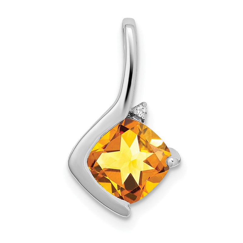 14K Weißgold Anhänger mit Kissenschliff-Citrin und echten Diamanten