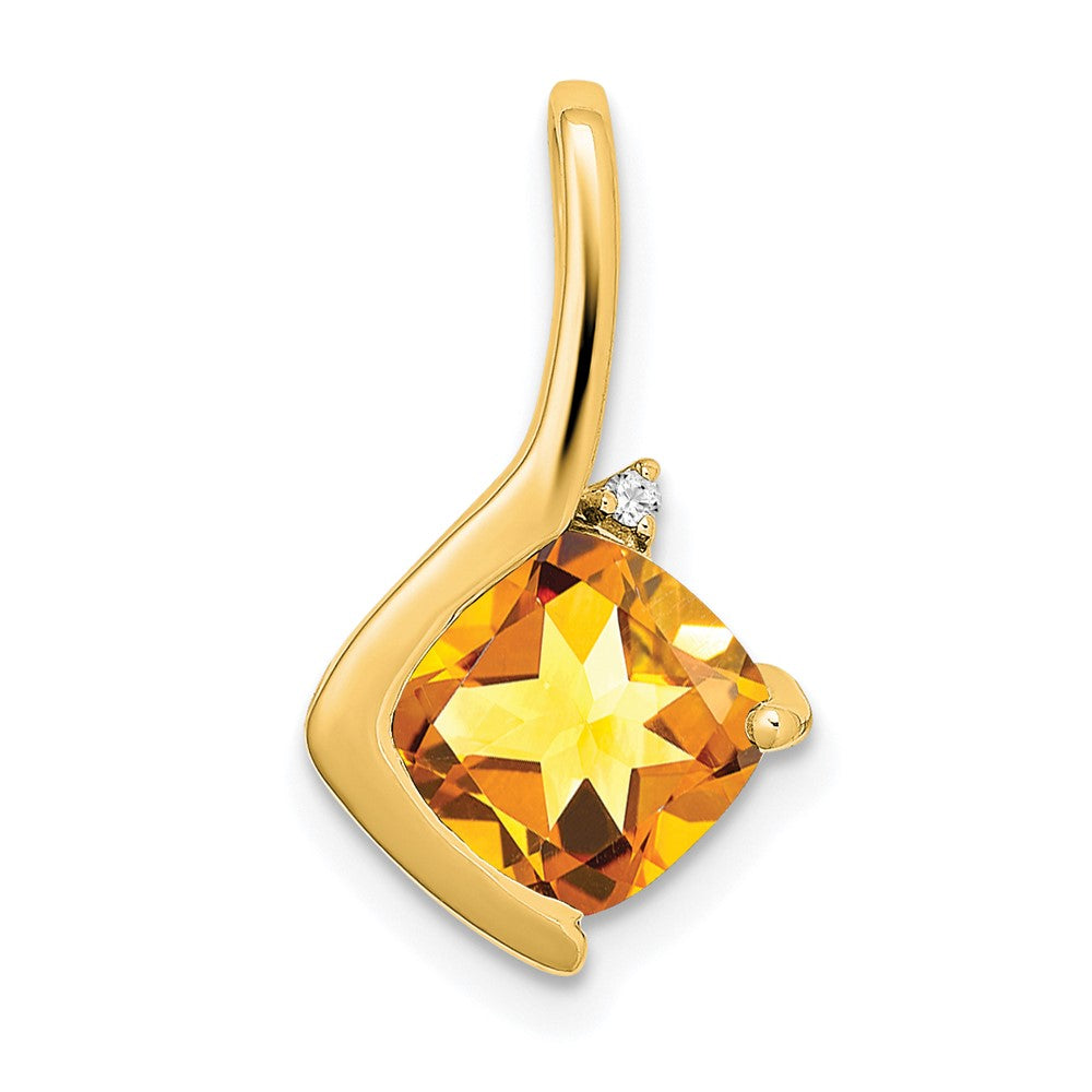 14K Gelbgold Anhänger mit Citrin im Kissenschliff und echten Diamanten