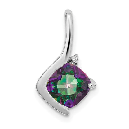 14K Weißgold Anhänger mit Kissenschliff-Mystic-Feuertopas und echten Diamanten