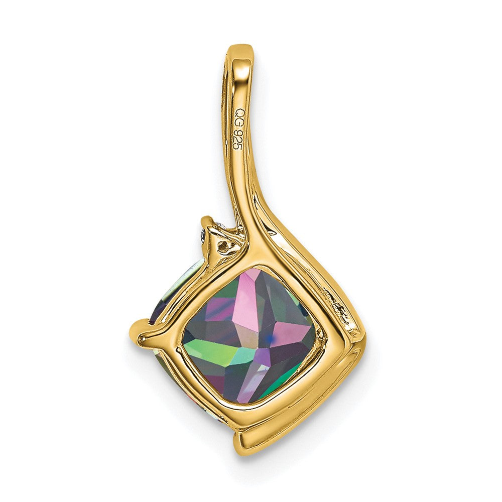 14K Gelbgold Anhänger mit Mystic-Fire-Topas im Kissenschliff und echten Diamanten