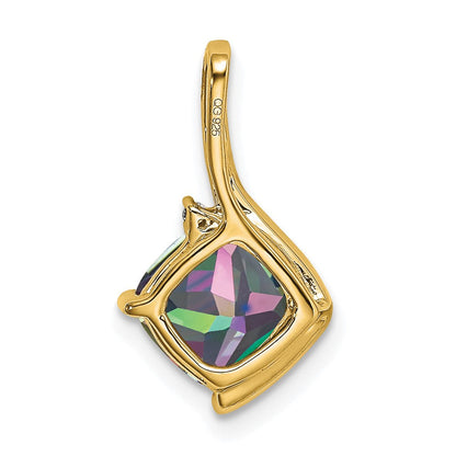 14K Gelbgold Anhänger mit Mystic-Fire-Topas im Kissenschliff und echten Diamanten