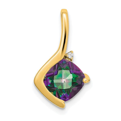 14K Gelbgold Anhänger mit Mystic-Fire-Topas im Kissenschliff und echten Diamanten