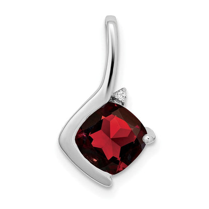 14K Weißgold Anhänger mit Kissenschliff-Granat und echten Diamanten