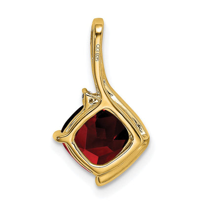 14K Gelbgold Anhänger mit Kissenschliff-Granat und echtem Diamant