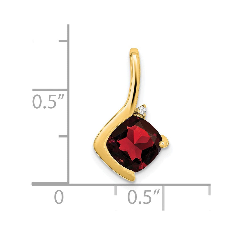 14K Gelbgold Anhänger mit Kissenschliff-Granat und echtem Diamant