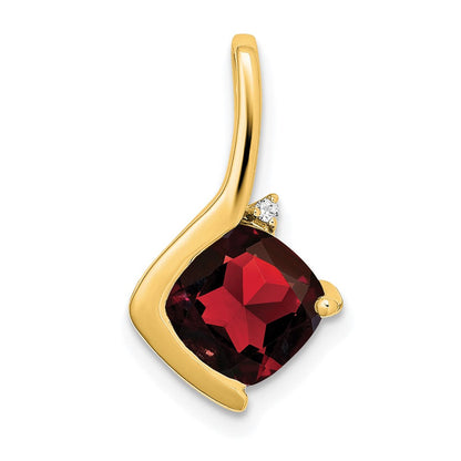 14K Gelbgold Anhänger mit Kissenschliff-Granat und echtem Diamant
