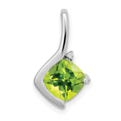 14K Weißgold Anhänger mit Kissenschliff-Peridot und echten Diamanten