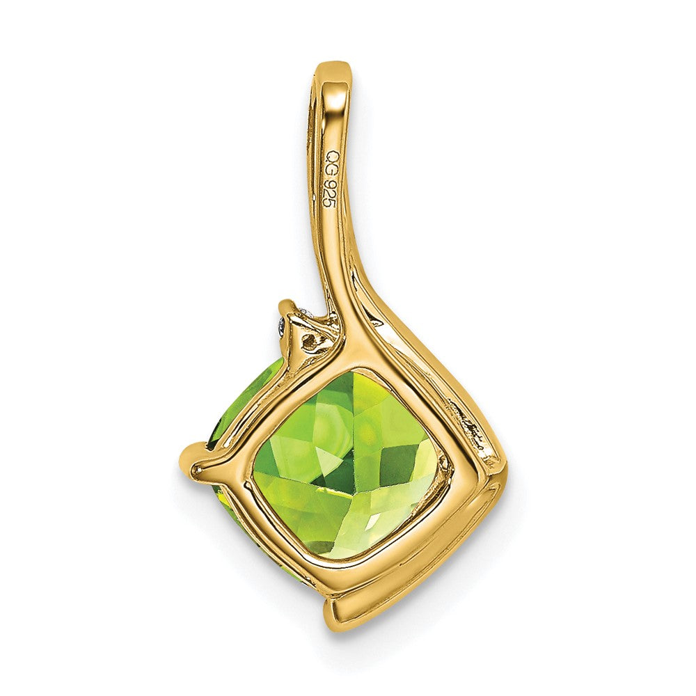 14K Gelbgold Anhänger mit Peridot im Cushion-Schliff und echten Diamanten