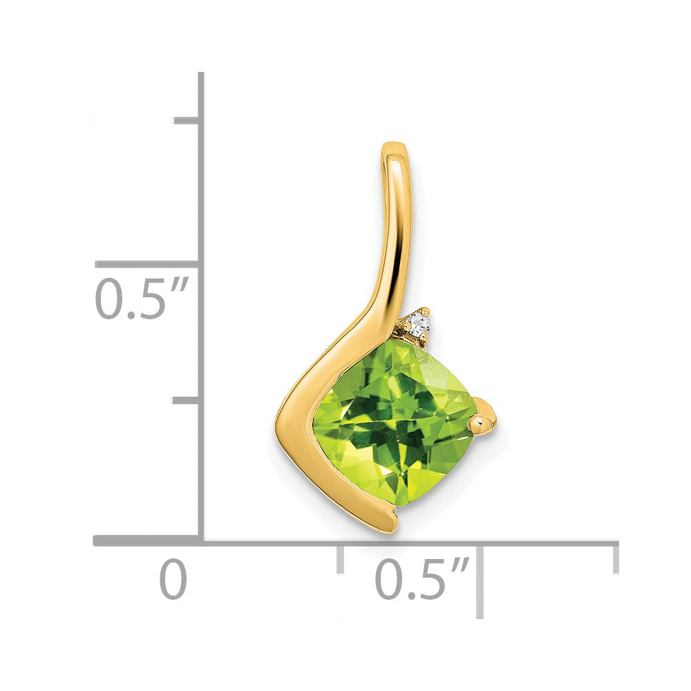 14K Gelbgold Anhänger mit Peridot im Cushion-Schliff und echten Diamanten