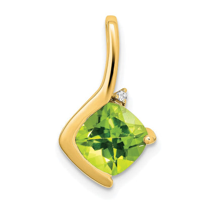 14K Gelbgold Anhänger mit Peridot im Cushion-Schliff und echten Diamanten