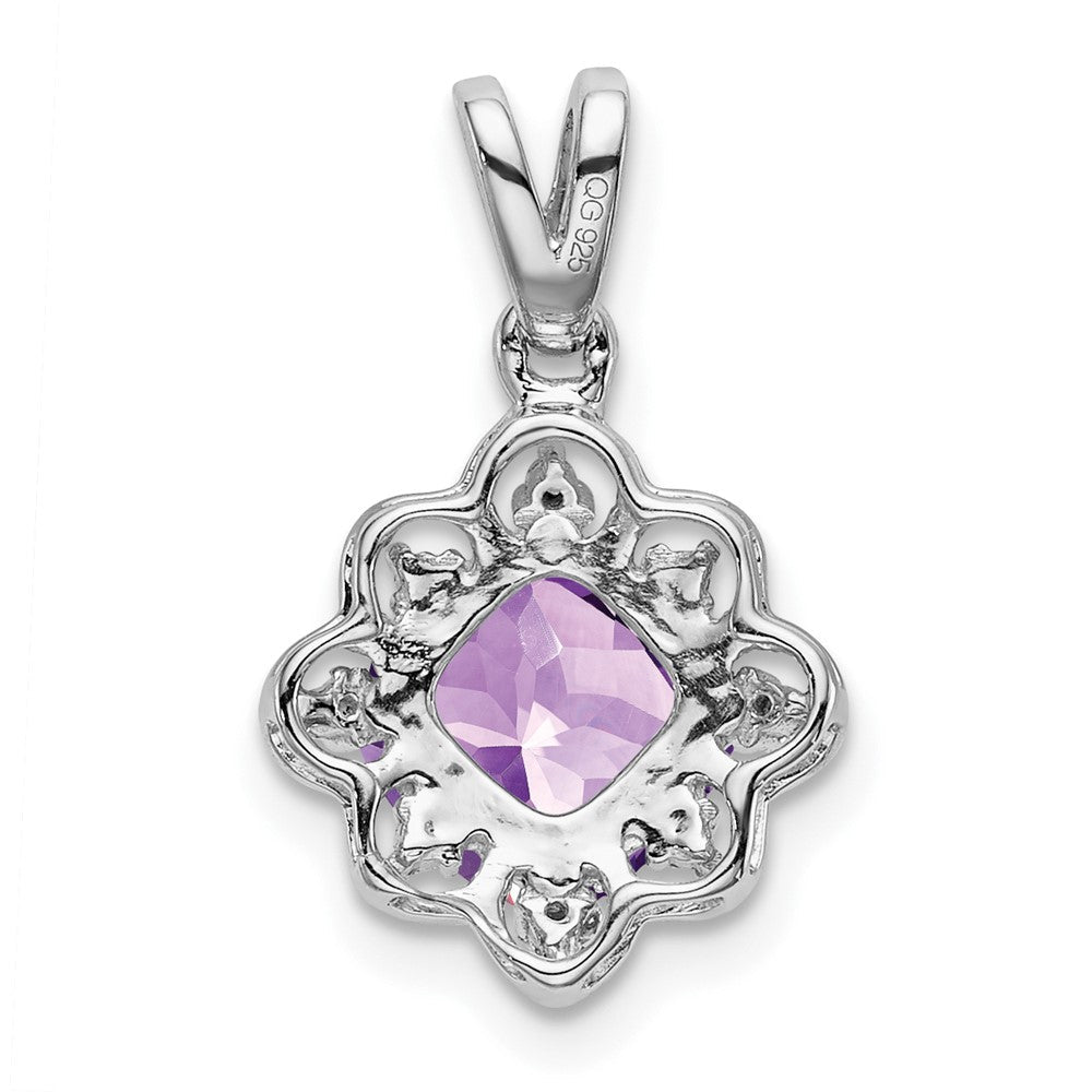 14K Weißgold Amethyst- und Echtdiamant-Anhänger mit Wellenrand