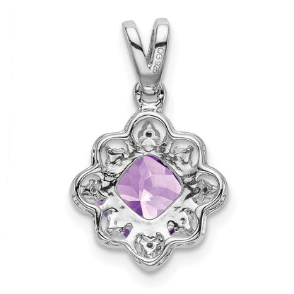 14K Weißgold Amethyst- und Echtdiamant-Anhänger mit Wellenrand