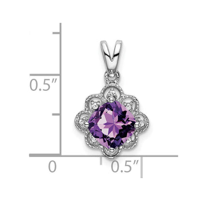 14K Weißgold Amethyst- und Echtdiamant-Anhänger mit Wellenrand