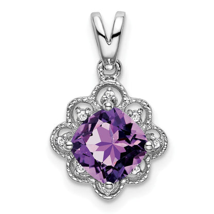 14K Weißgold Amethyst- und Echtdiamant-Anhänger mit Wellenrand