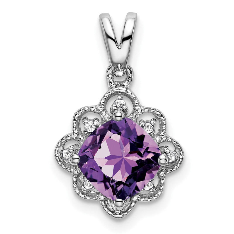 14K Weißgold Amethyst- und Echtdiamant-Anhänger mit Wellenrand