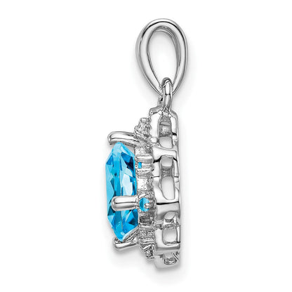 14K Weißgold Blautopas- und Echt-Diamant-Anhänger mit Wellenrand
