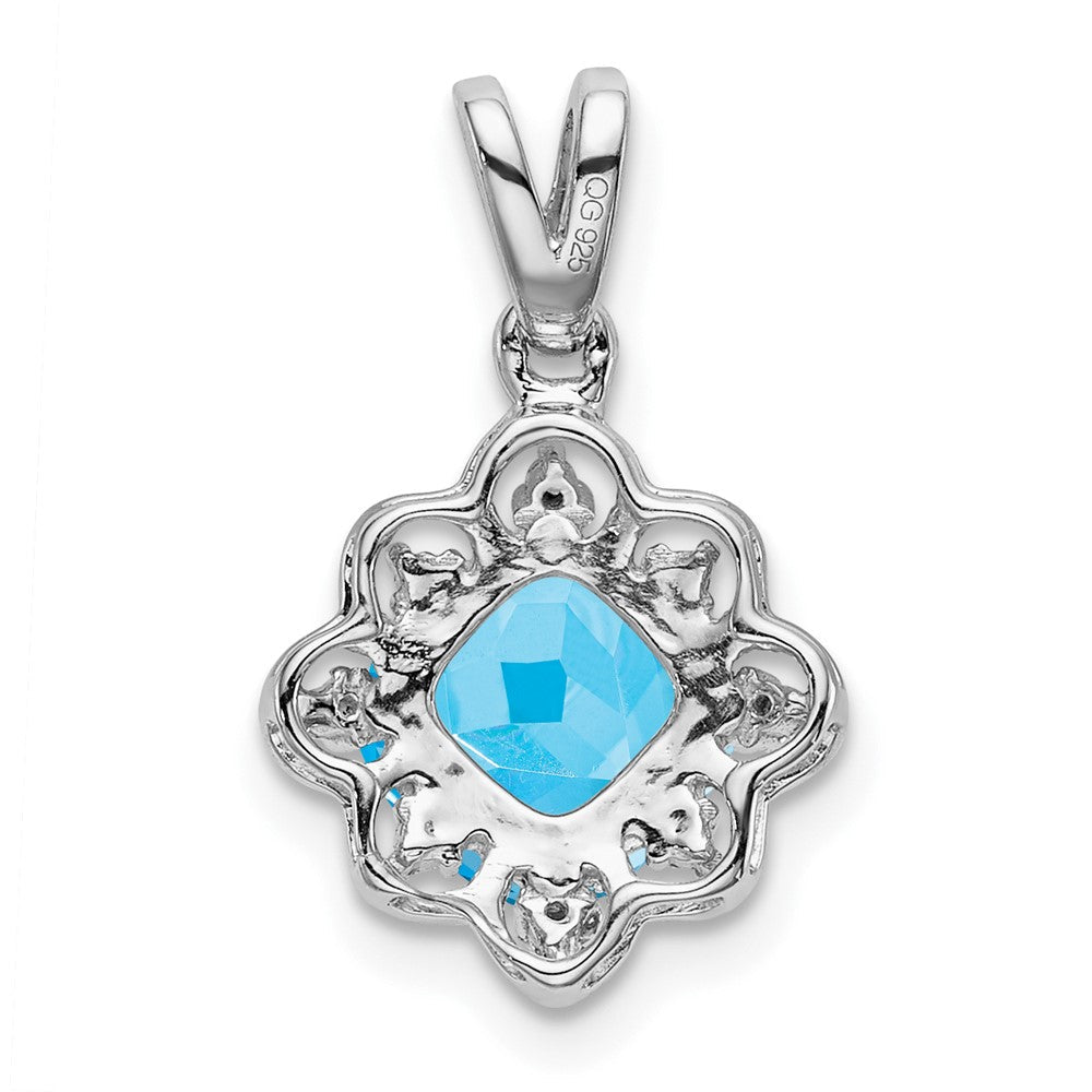 14K Weißgold Blautopas- und Echt-Diamant-Anhänger mit Wellenrand