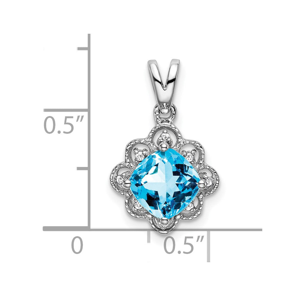 14K Weißgold Blautopas- und Echt-Diamant-Anhänger mit Wellenrand