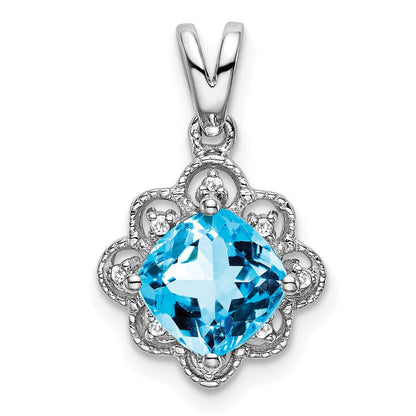 14K Weißgold Blautopas- und Echt-Diamant-Anhänger mit Wellenrand