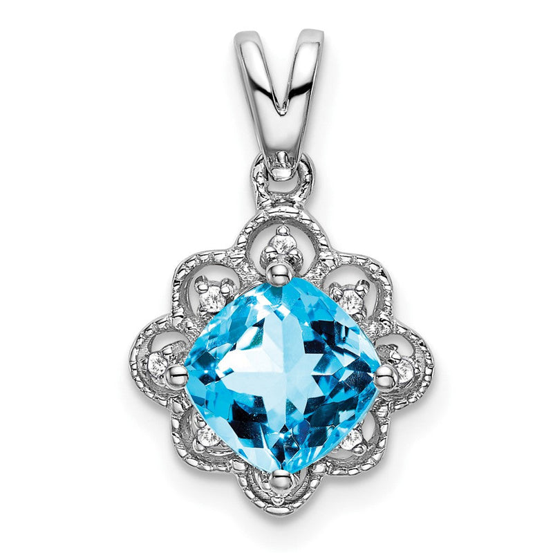 14K Weißgold Blautopas- und Echt-Diamant-Anhänger mit Wellenrand