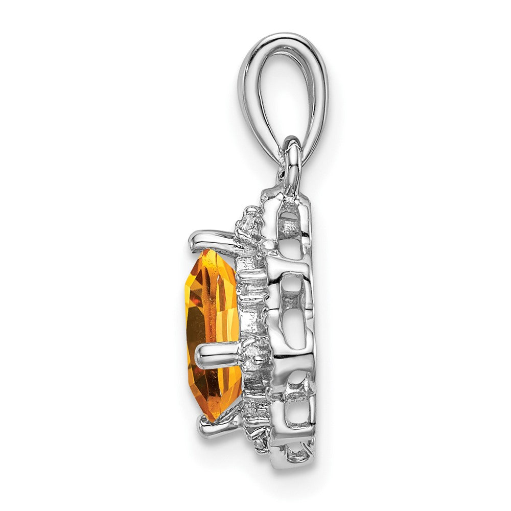 14K Weißgold Citrin- und Echtdiamant-Anhänger mit Wellenrand