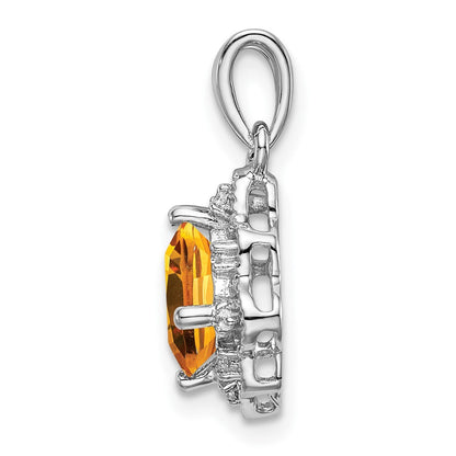 14K Weißgold Citrin- und Echtdiamant-Anhänger mit Wellenrand