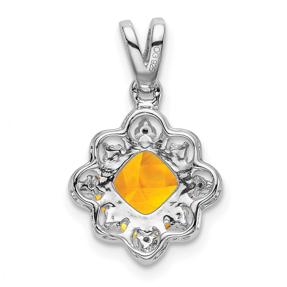 14K Weißgold Citrin- und Echtdiamant-Anhänger mit Wellenrand