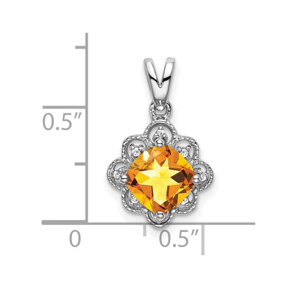 14K Weißgold Citrin- und Echtdiamant-Anhänger mit Wellenrand