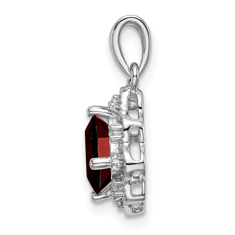 14 Karat Weißgold Anhänger mit Granat und echtem Diamant, gewellt