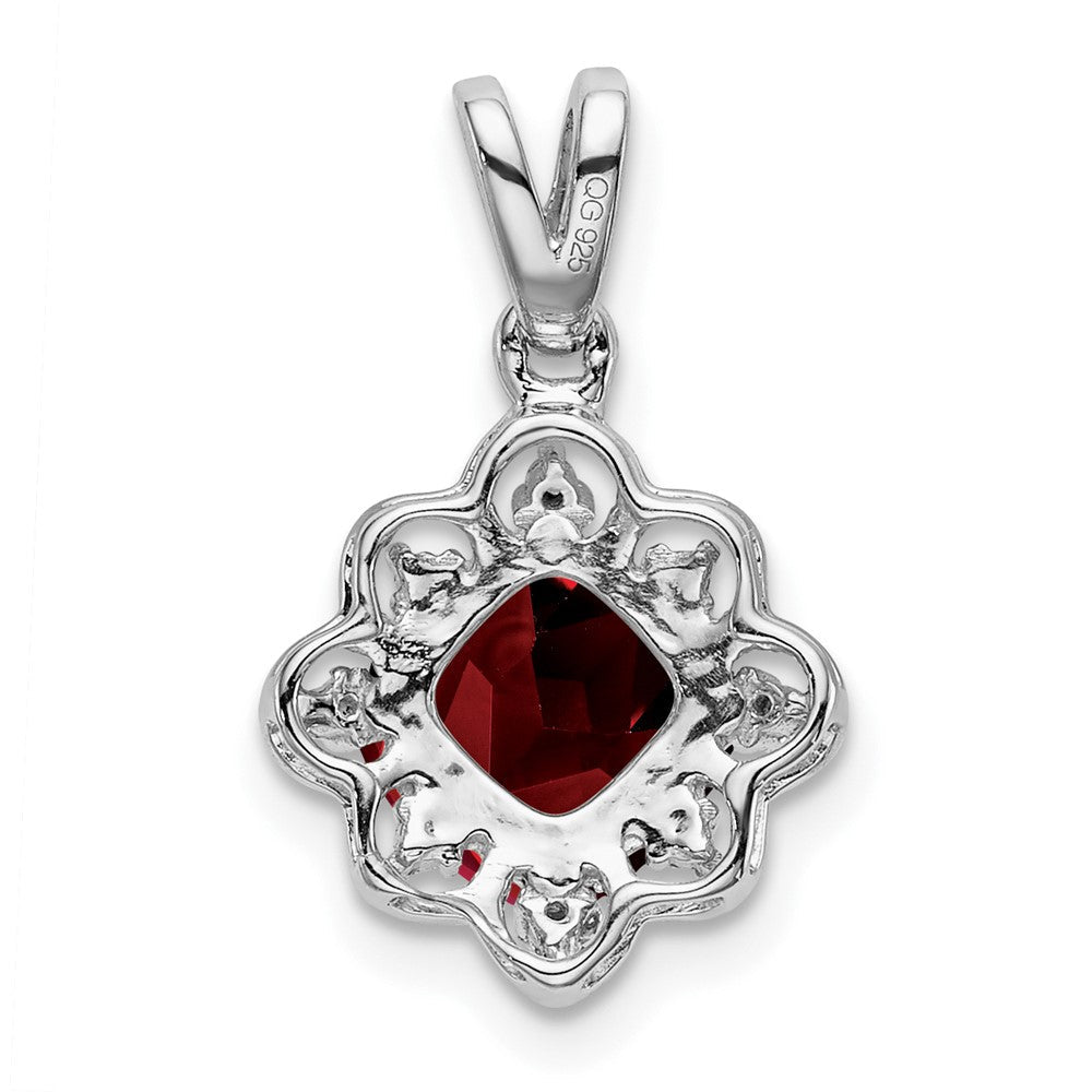 14 Karat Weißgold Anhänger mit Granat und echtem Diamant, gewellt