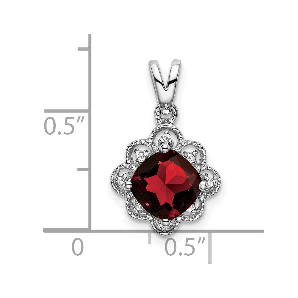 14 Karat Weißgold Anhänger mit Granat und echtem Diamant, gewellt