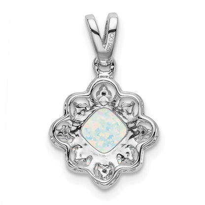 14K Weißgold Anhänger mit gewelltem Rand, synthetischem Opal und echten Diamanten