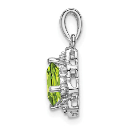 14K Weißgold Peridot- und Echt-Diamant-Anhänger mit Wellenrand