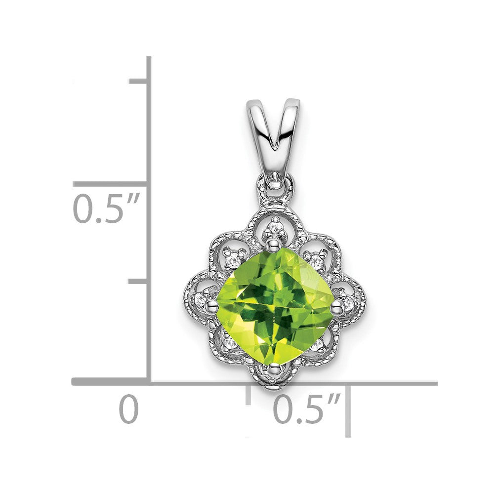 14K Weißgold Peridot- und Echt-Diamant-Anhänger mit Wellenrand