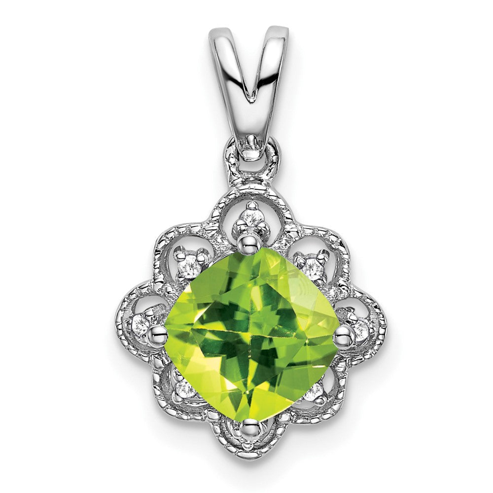 14K Weißgold Peridot- und Echt-Diamant-Anhänger mit Wellenrand