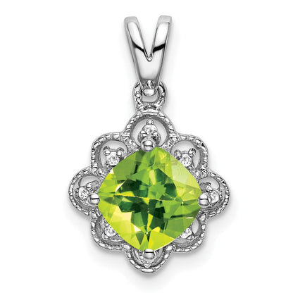 14K Weißgold Peridot- und Echt-Diamant-Anhänger mit Wellenrand