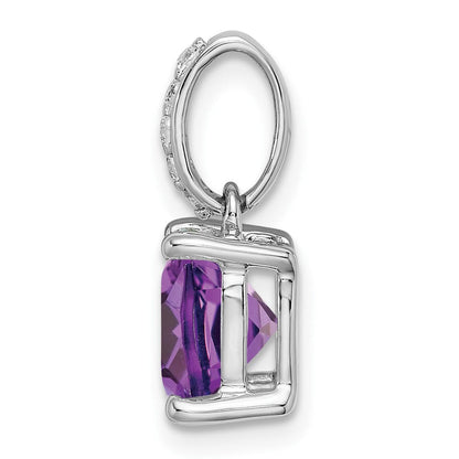 14K Weißgold Anhänger mit Kissenschliff-Amethyst und echten Diamanten