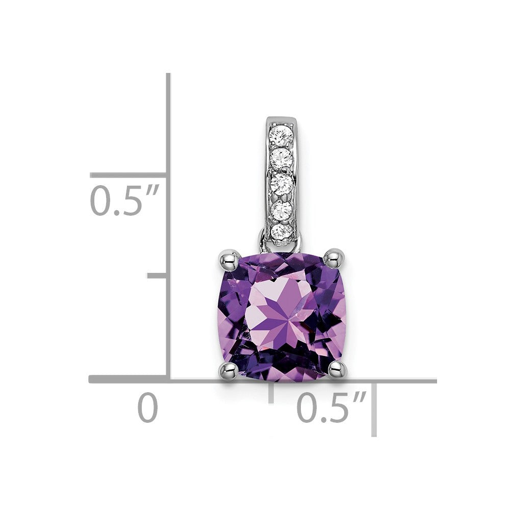 14K Weißgold Anhänger mit Kissenschliff-Amethyst und echten Diamanten