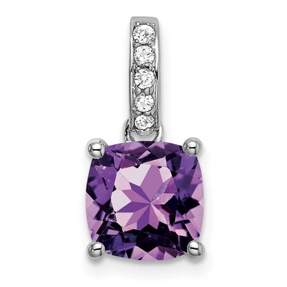 14K Weißgold Anhänger mit Kissenschliff-Amethyst und echten Diamanten