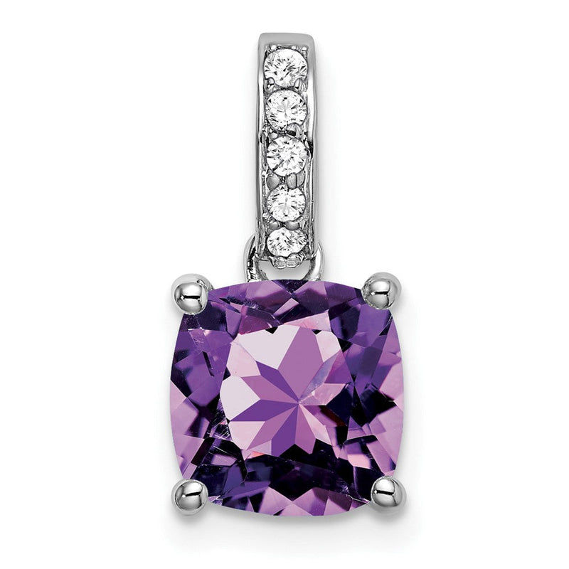 14K Weißgold Anhänger mit Kissenschliff-Amethyst und echten Diamanten