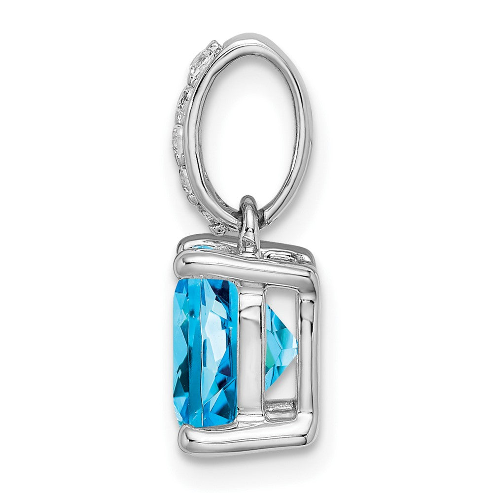 14K Weißgold Kissenschliff Blautopas und Echter Diamant Anhänger