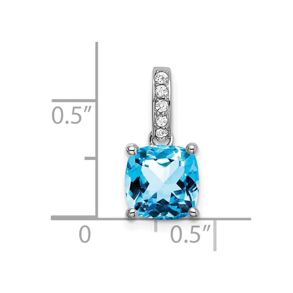 14K Weißgold Kissenschliff Blautopas und Echter Diamant Anhänger