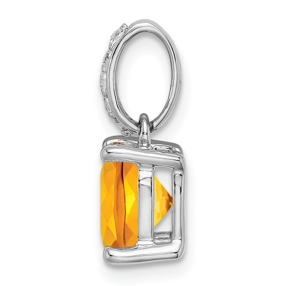 14K Weißgold Anhänger mit Citrin im Kissenschliff und echten Diamanten