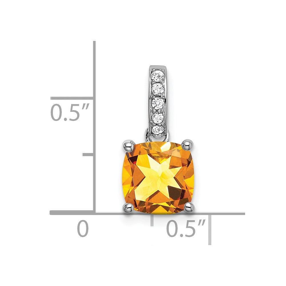 14K Weißgold Anhänger mit Citrin im Kissenschliff und echten Diamanten