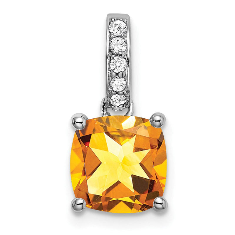 14K Weißgold Anhänger mit Citrin im Kissenschliff und echten Diamanten