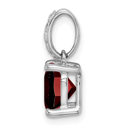 14K Weißgold Anhänger mit Kissenschliff-Granat und echten Diamanten