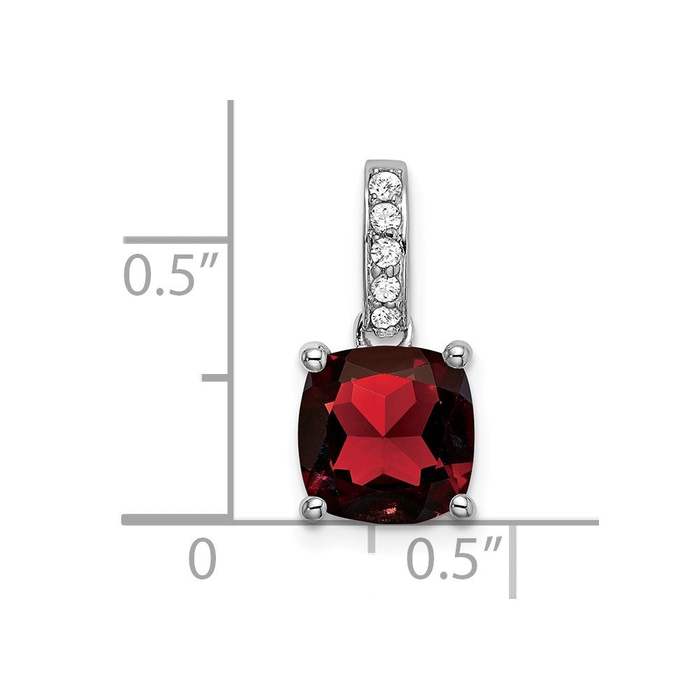 14K Weißgold Anhänger mit Kissenschliff-Granat und echten Diamanten