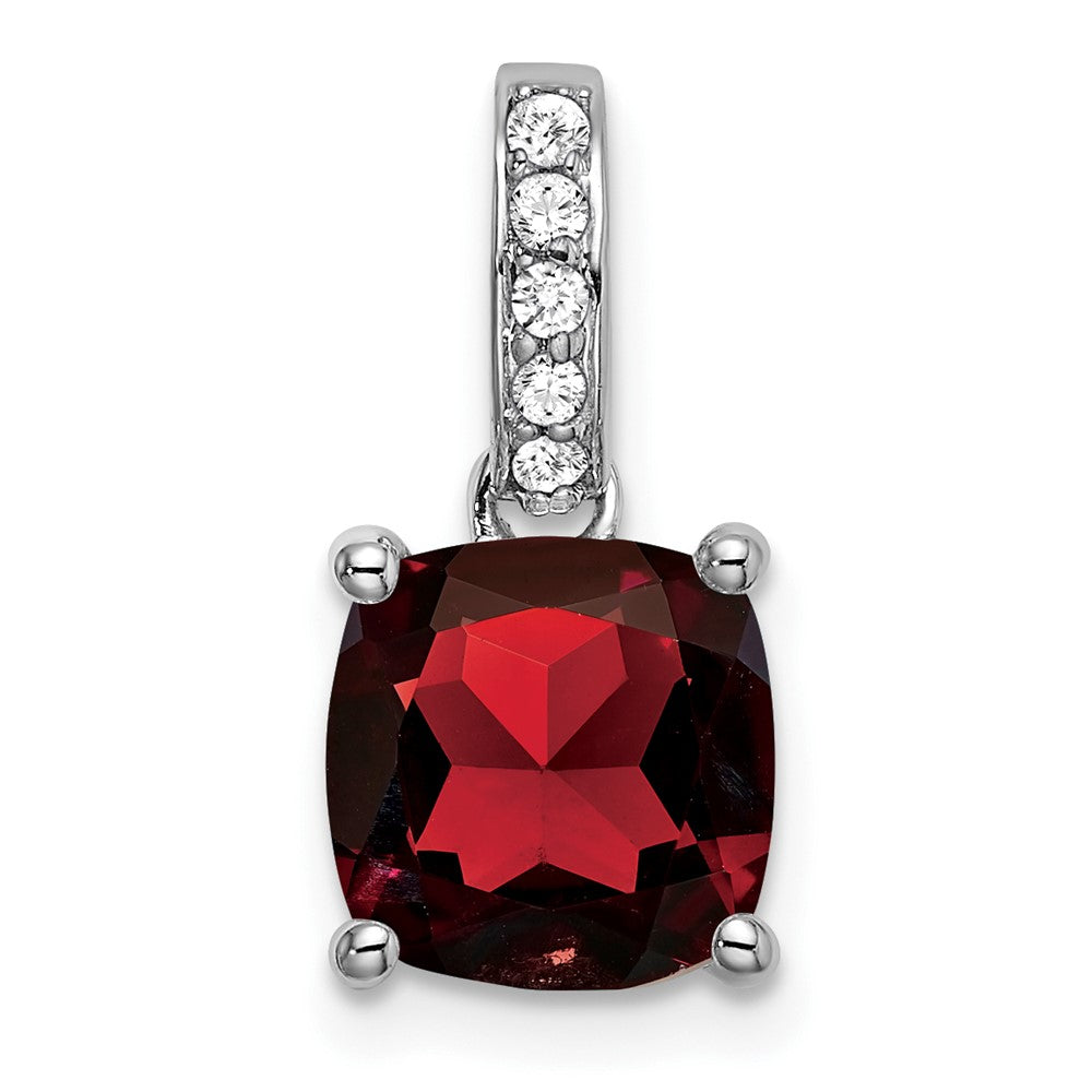 14K Weißgold Anhänger mit Kissenschliff-Granat und echten Diamanten